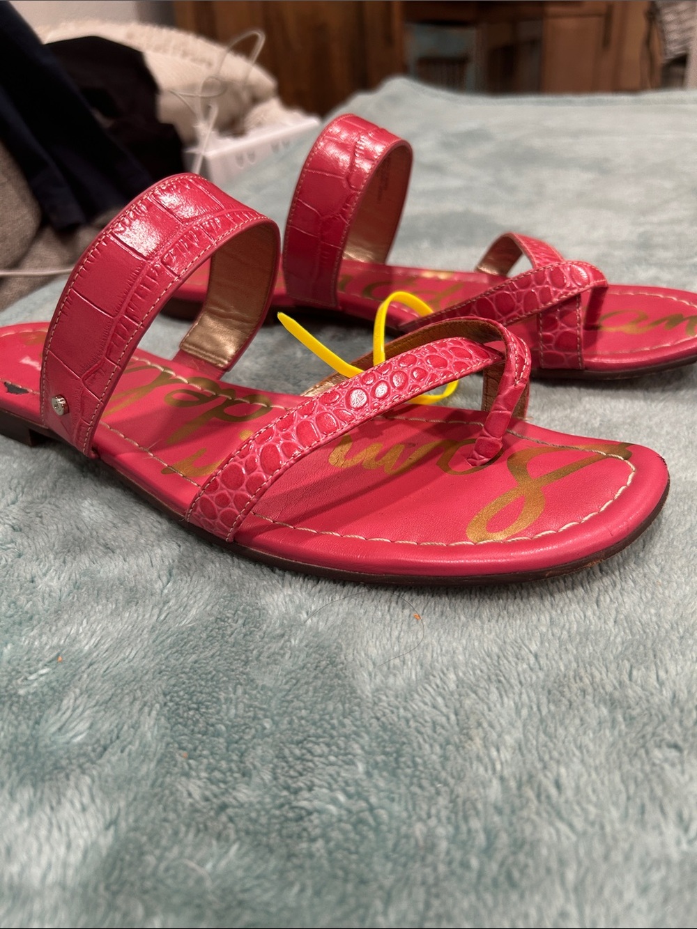 Sam Edelman Pink Croc-Embossed Slide Sandals - Picture 7 of 9